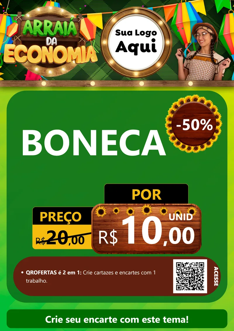 Modelo de Cartaz para Cartaz A4 Vertical com o tema Arraiá de Economia para Brinquedos