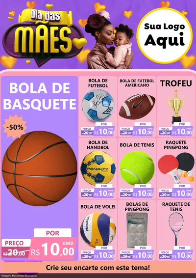 Modelo de Encarte para Encarte A4 Vertical com o tema Dia das Mães para Artigos Esportivos