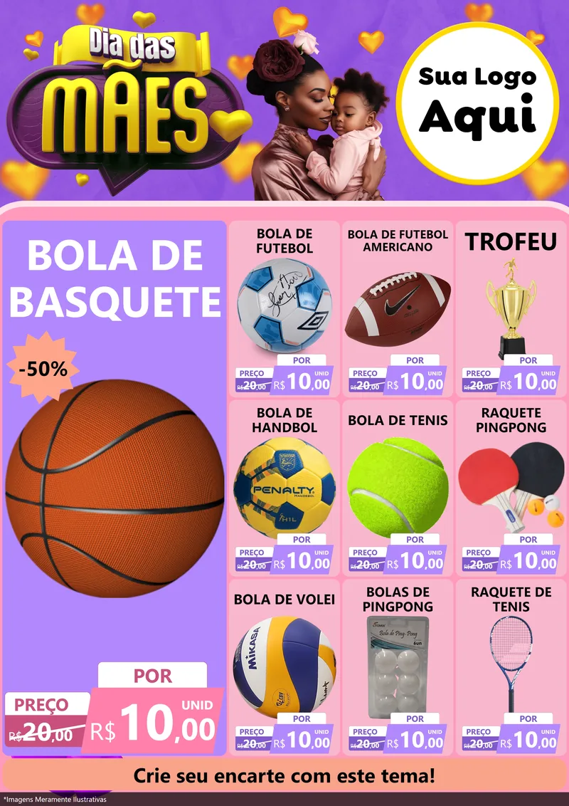 Modelo de Encarte para Encarte A4 Vertical com o tema Dia das Mães para Artigos Esportivos