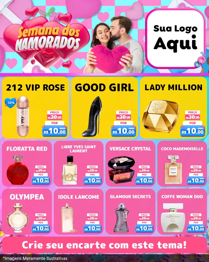 Modelo de Rede Social para Feed Instagram com o tema Semana dos Namorados para Perfumes