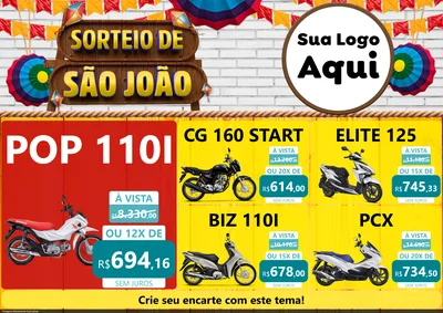 Modelo de Encarte para Encarte A4 Horizontal com o tema Sorteio de São João para Concessionaria de Motos