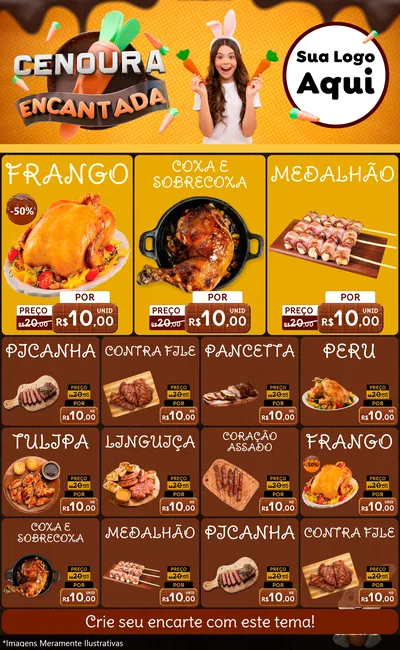Modelo de Encarte para Encarte Grande com o tema Cenoura Encantada - Páscoa para Assados