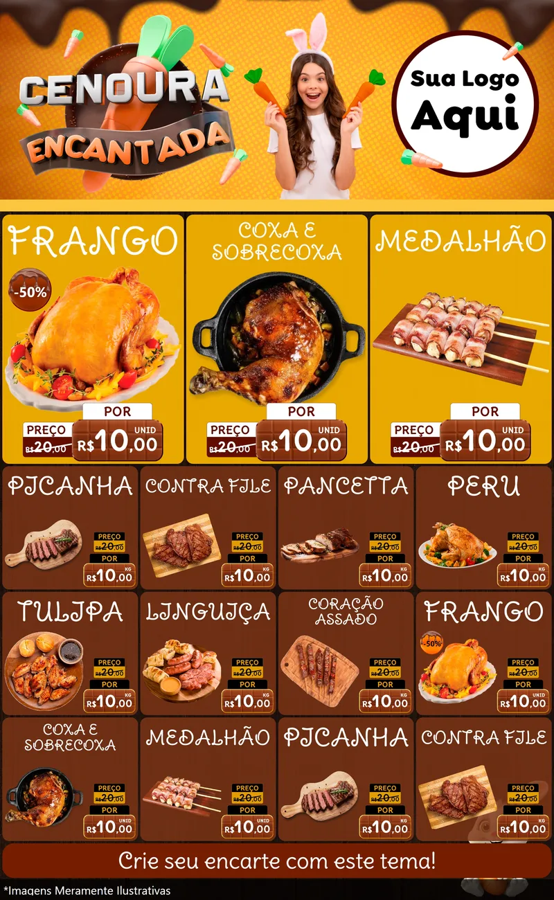 Modelo de Encarte para Encarte Grande com o tema Cenoura Encantada - Páscoa para Assados