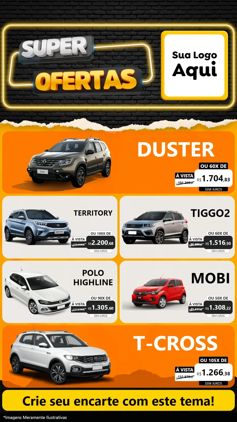 Modelo de TV para TV Vertical com o tema Super Ofertas para Concessionaria de Carros