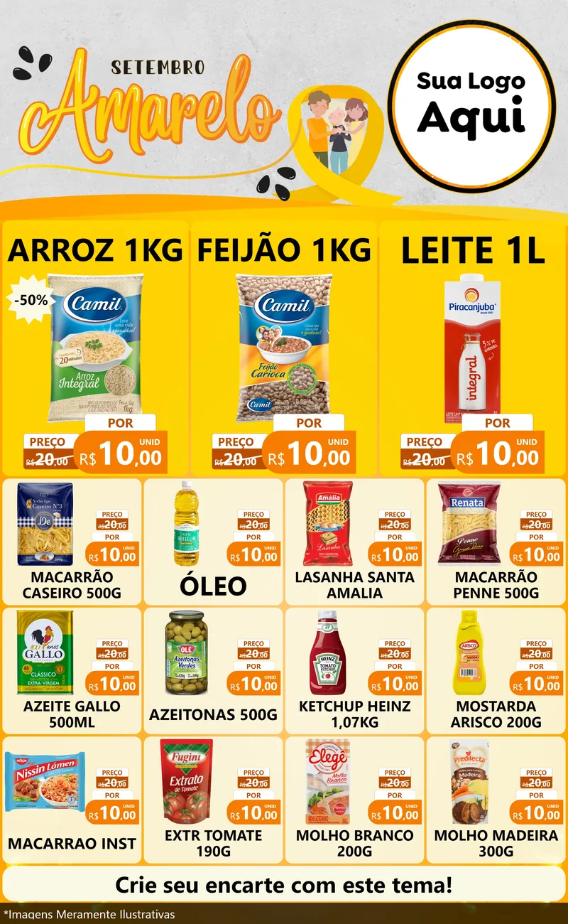 Modelo de Encarte para Encarte Grande com o tema Setembro Amarelo para Supermercado
