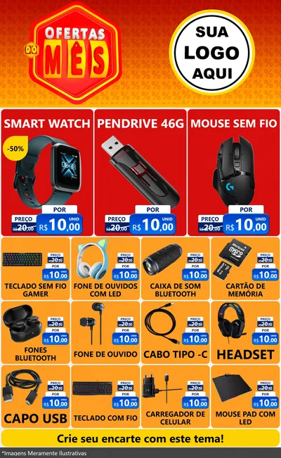 Modelo de Encarte para Encarte Grande com o tema Ofertas do Mês para Informática