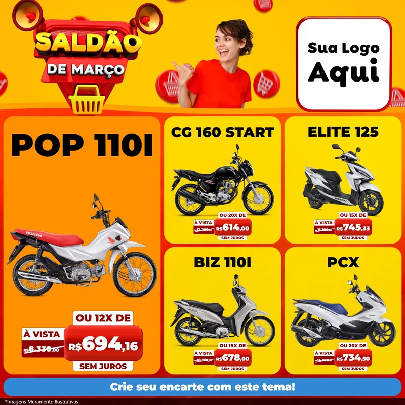 Modelo de Rede Social para Feed Facebook com o tema Saldão de Março para Concessionaria de Motos