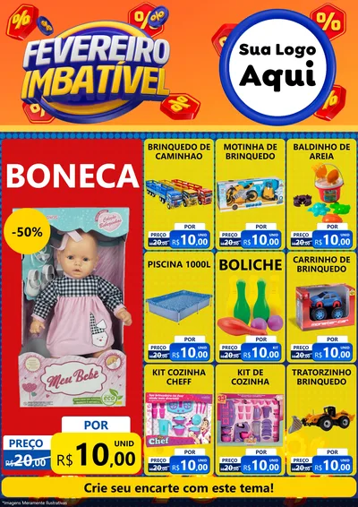 Modelo de Encarte para Encarte A4 Vertical com o tema Fevereiro Imbatível para Brinquedos