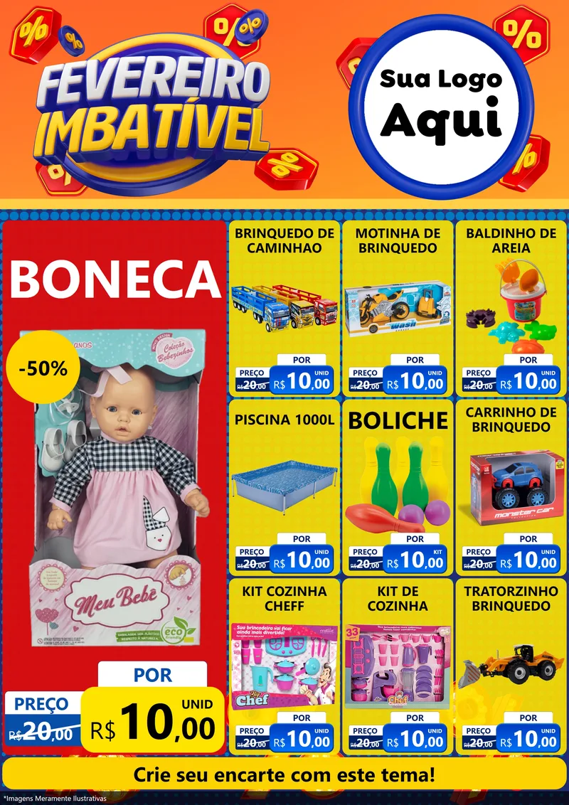Modelo de Encarte para Encarte A4 Vertical com o tema Fevereiro Imbatível para Brinquedos