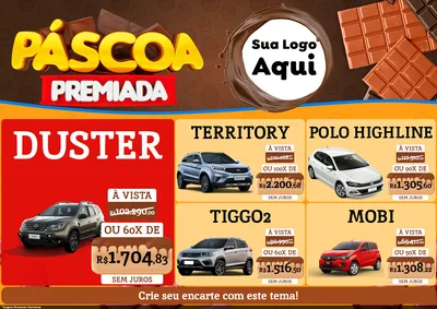 Modelo de Encarte para Encarte A4 Horizontal com o tema Páscoa Premiada para Concessionaria de Carros