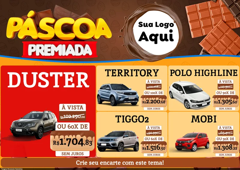 Modelo de Encarte para Encarte A4 Horizontal com o tema Páscoa Premiada para Concessionaria de Carros
