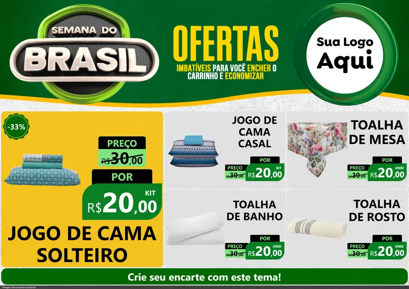 Modelo de Encarte para Encarte A4 Horizontal com o tema Semana do Brasil para Cama, Mesa e Banho