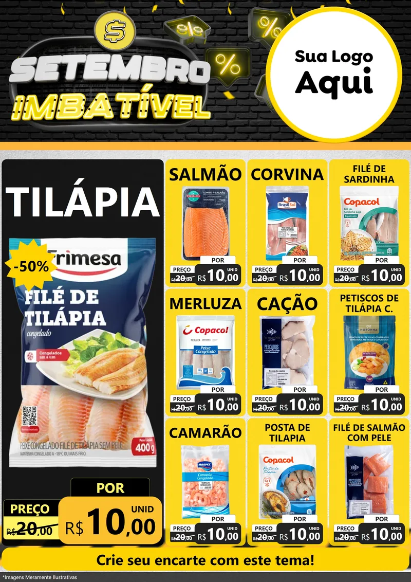 Modelo de Encarte para Encarte A4 Vertical com o tema Setembro Imbatível para Peixaria