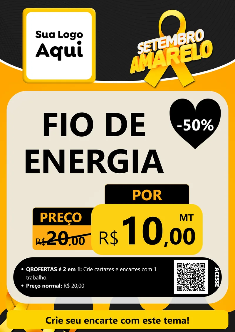 Modelo de Cartaz para Cartaz A4 Vertical com o tema Setembro Amarelo para Materiais Elétricos