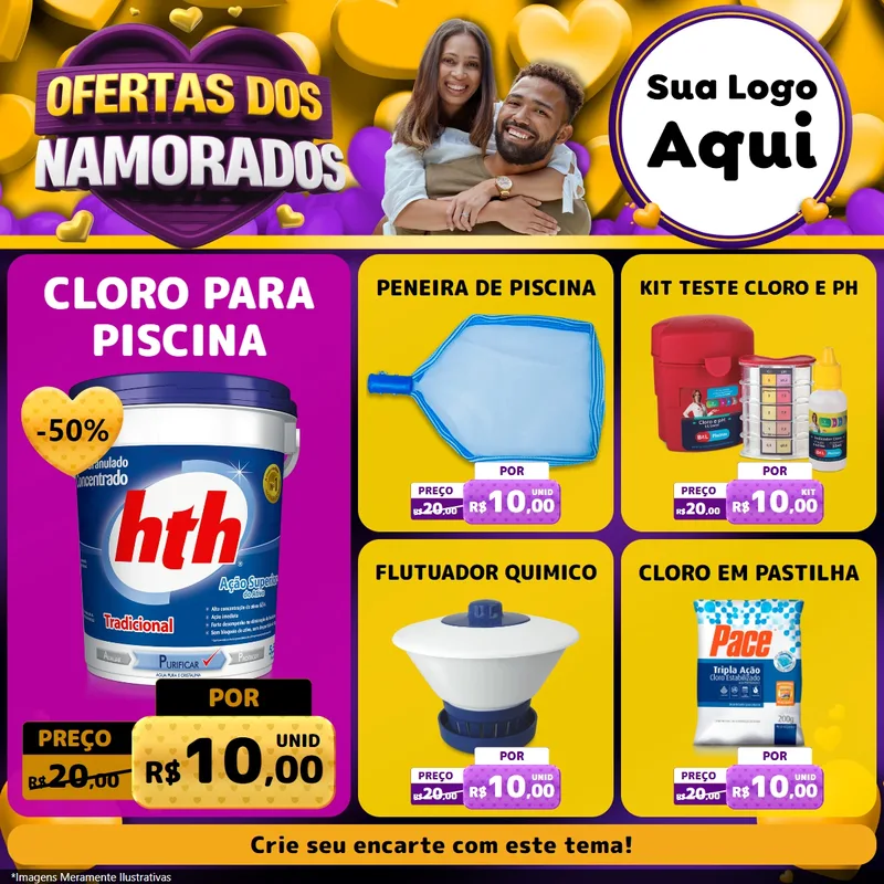Modelo de Rede Social para Feed Facebook com o tema Oferta Dos Namorados para Produtos para Piscina