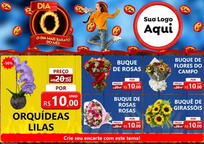 Modelo de Encarte para Encarte A4 Horizontal com o tema Dia O - O Dia Mais Barato Do Mês para Floricultura e jardim