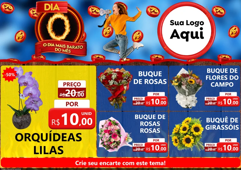 Modelo de Encarte para Encarte A4 Horizontal com o tema Dia O - O Dia Mais Barato Do Mês para Floricultura e jardim