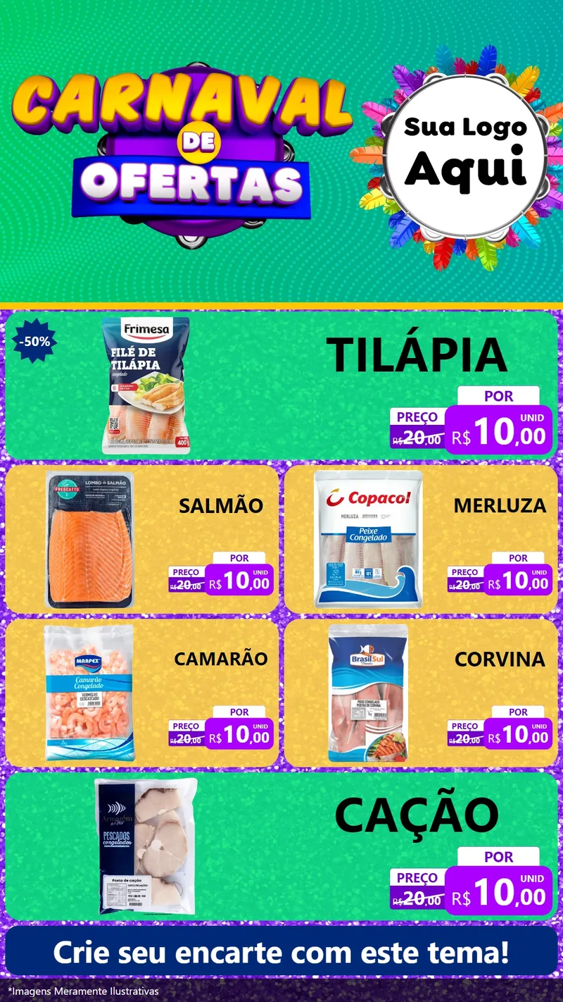 Modelo de TV para TV Vertical com o tema Carnaval de Ofertas para Peixaria
