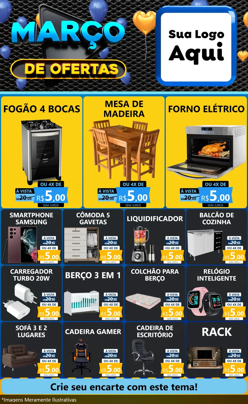 Modelo de Encarte para Encarte Grande com o tema Março de Ofertas para Móveis e Eletro