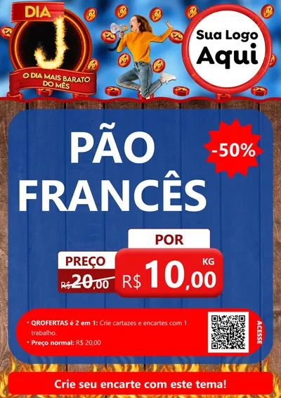 Modelo de Cartaz para Cartaz A4 Vertical com o tema Dia J - O Dia Mais Barato Do Mês para Padaria