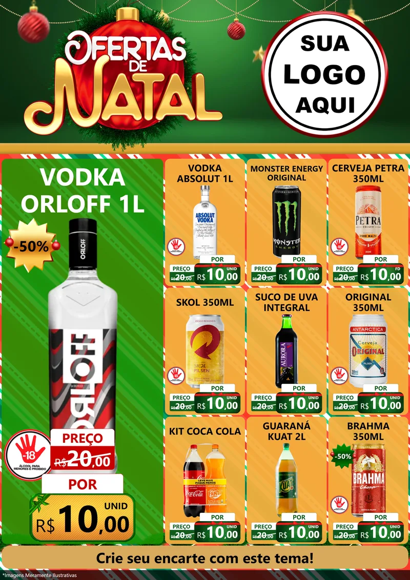 Modelo de Encarte para Encarte A4 Vertical com o tema Ofertas de Natal para Distribuidora de bebidas