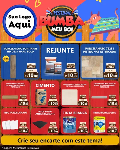 Modelo de Rede Social para Feed Instagram com o tema Festival Bumba Meu Boi para Pisos e revestimentos