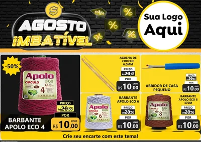 Modelo de Encarte para Encarte A4 Horizontal com o tema Agosto Imbatível para Armarinho e Aviamentos