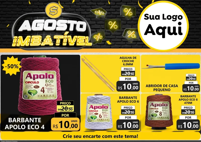 Modelo de Encarte para Encarte A4 Horizontal com o tema Agosto Imbatível para Armarinho e Aviamentos