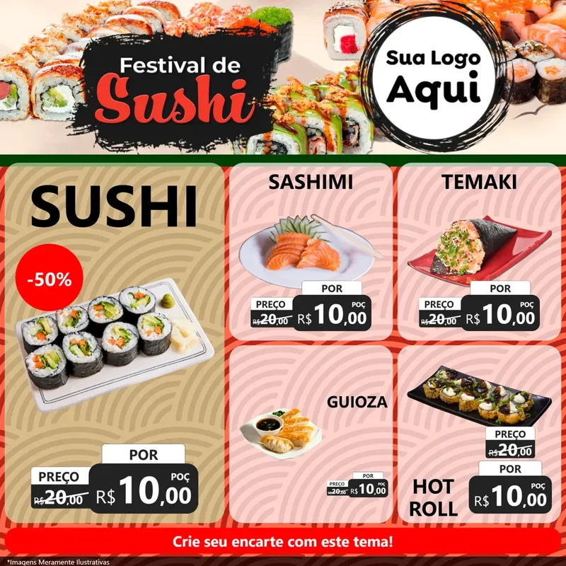 Modelo de Rede Social para Feed Facebook com o tema Festival de Sushi para Comida japonesa
