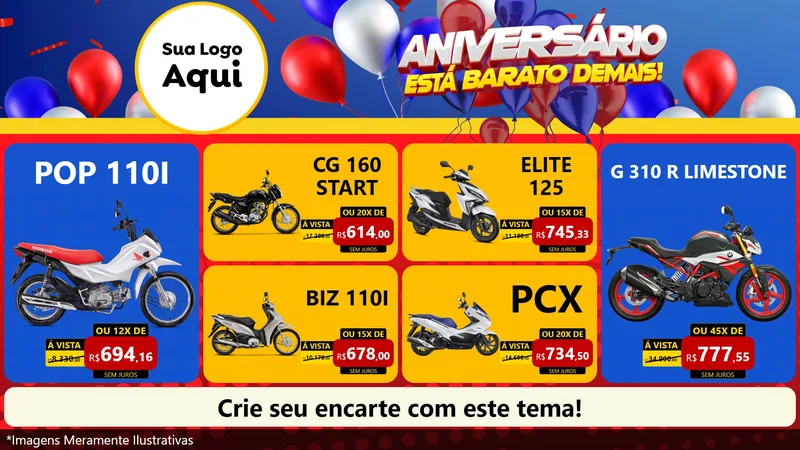 Modelo de TV para TV Horizontal com o tema Aniversário para Concessionaria de Motos