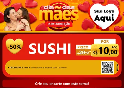 Modelo de Cartaz para Cartaz A4 Horizontal com o tema Dia das Mães com Promoção para Comida japonesa
