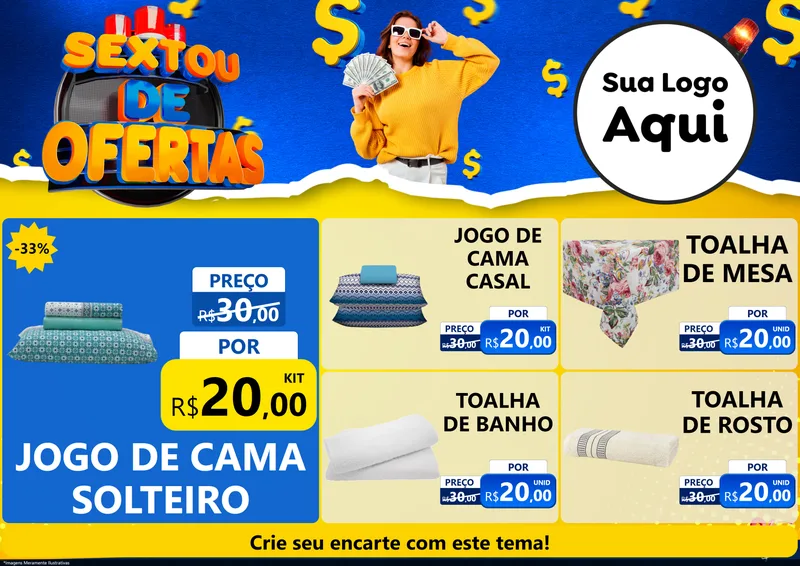Modelo de Encarte para Encarte A4 Horizontal com o tema Sextou de Ofertas para Cama, Mesa e Banho