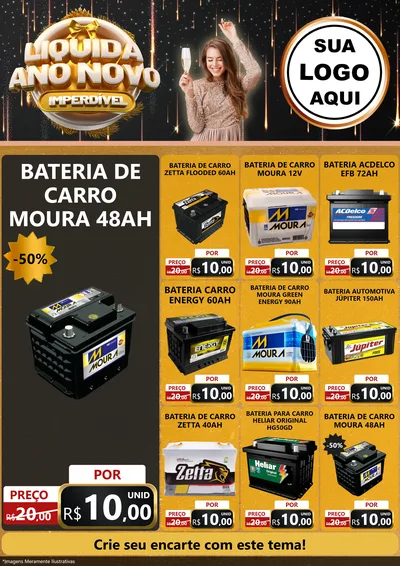 Modelo de Encarte para Encarte A4 Vertical com o tema Liquida Ano Novo Imperdível para Baterias Elétricas