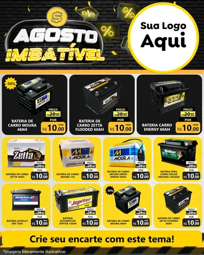 Modelo de Rede Social para Feed Instagram com o tema Agosto Imbatível para Baterias Elétricas