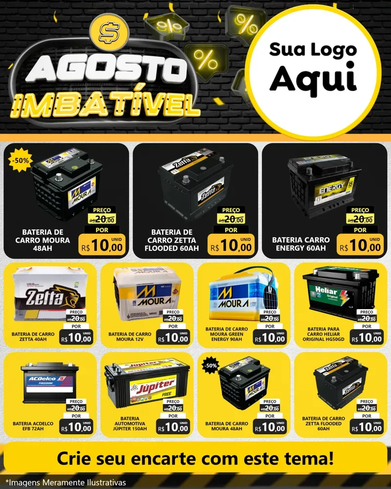 Modelo de Rede Social para Feed Instagram com o tema Agosto Imbatível para Baterias Elétricas