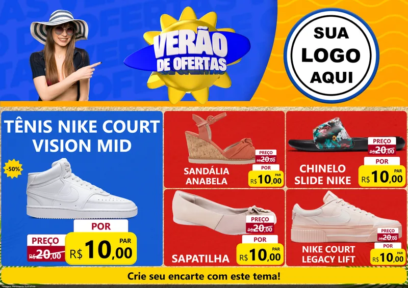 Modelo de Encarte para Encarte A4 Horizontal com o tema Verão de Ofertas para Calçados