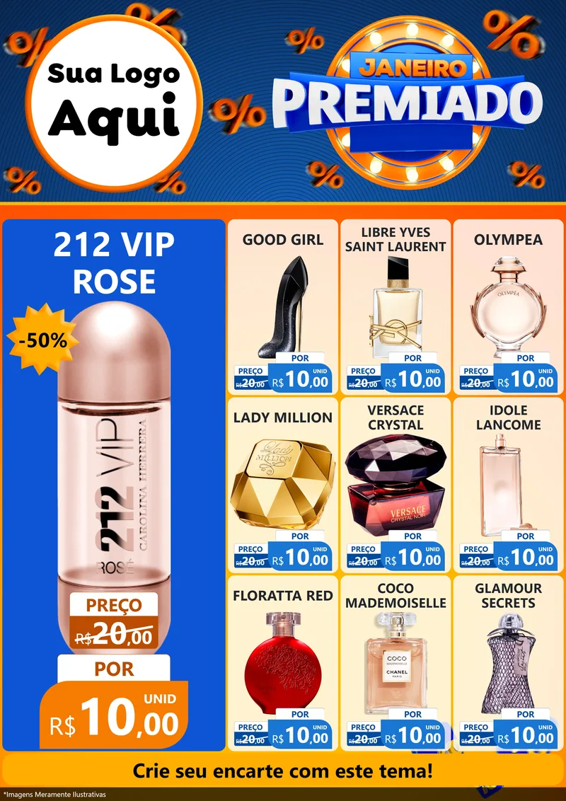 Modelo de Encarte para Encarte A4 Vertical com o tema Janeiro Premiado para Perfumes