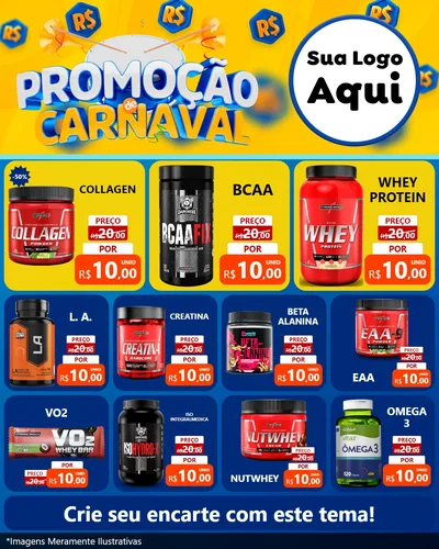 Modelo de Rede Social para Feed Instagram com o tema Promoção de Carnaval para Suplementos alimentares