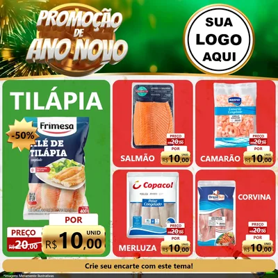Modelo de Rede Social para Feed Facebook com o tema Promoção de Ano Novo para Peixaria