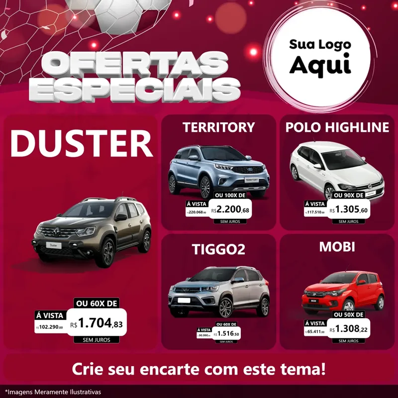 Modelo de Rede Social para Feed Facebook com o tema Ofertas Especiais - Futebol para Concessionaria de Carros