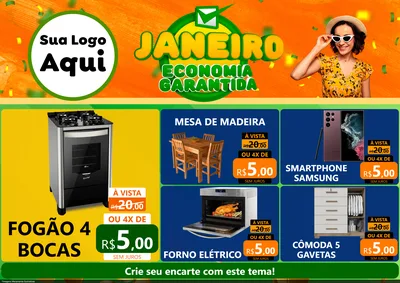 Modelo de Encarte para Encarte A4 Horizontal com o tema Janeiro - Economia Garantida para Móveis e Eletro