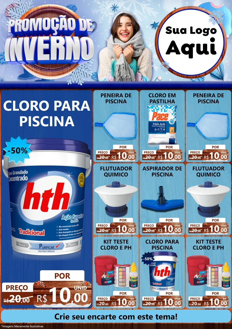 Modelo de Encarte para Encarte A4 Vertical com o tema Promoção de Inverno para Produtos para Piscina