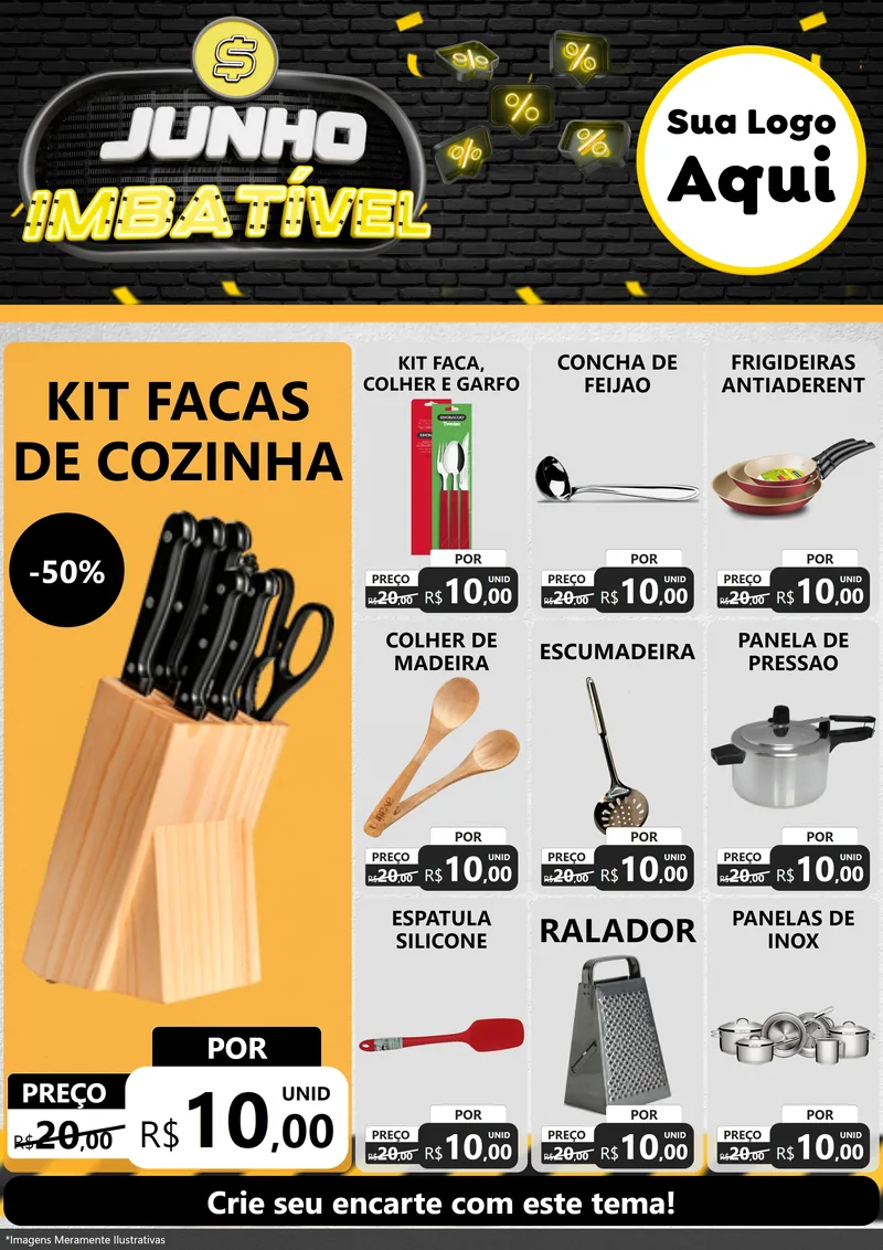 Modelo de Encarte para Encarte A4 Vertical com o tema Junho Imbatível para Utilidades Domésticas