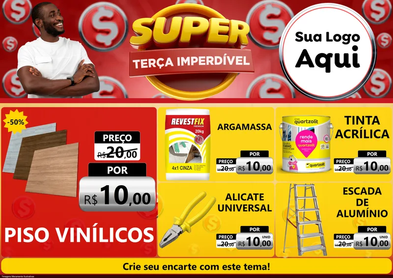 Modelo de Encarte para Encarte A4 Horizontal com o tema Super Terça Imperdível para Material para Construção