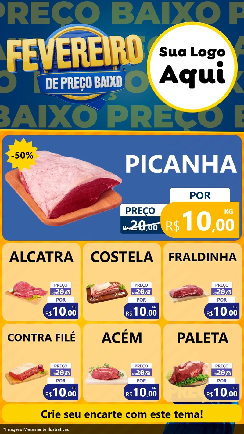 Modelo de Rede Social para Stories com o tema Fevereiro de Preço Baixo para Açougue