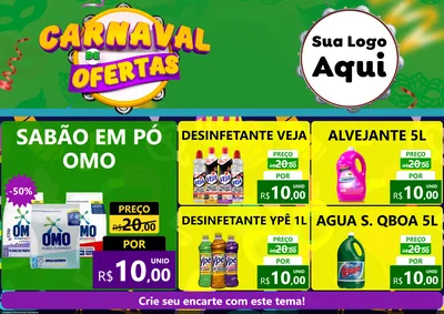 Modelo de Encarte para Encarte A4 Horizontal com o tema Carnaval de Ofertas para Produtos de Limpeza