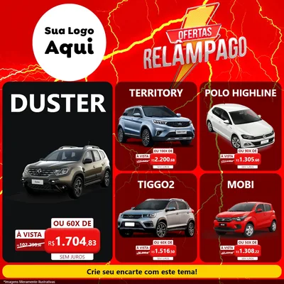 Modelo de Rede Social para Feed Facebook com o tema Ofertas Relâmpago para Concessionaria de Carros