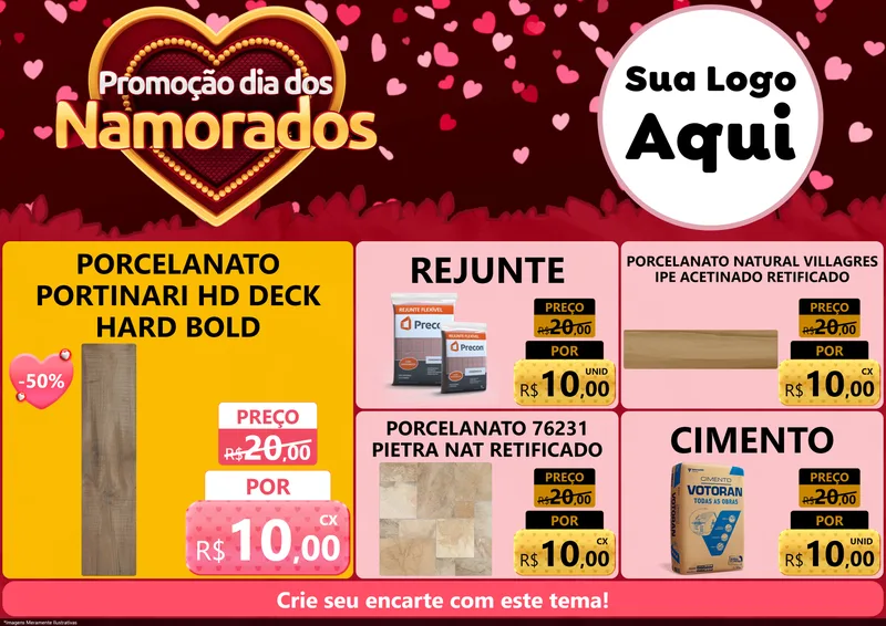 Modelo de Encarte para Encarte A4 Horizontal com o tema Promoção Dia Dos Namorados para Pisos e revestimentos