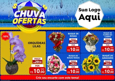 Modelo de Encarte para Encarte A4 Horizontal com o tema Chuva de Ofertas para Floricultura e jardim