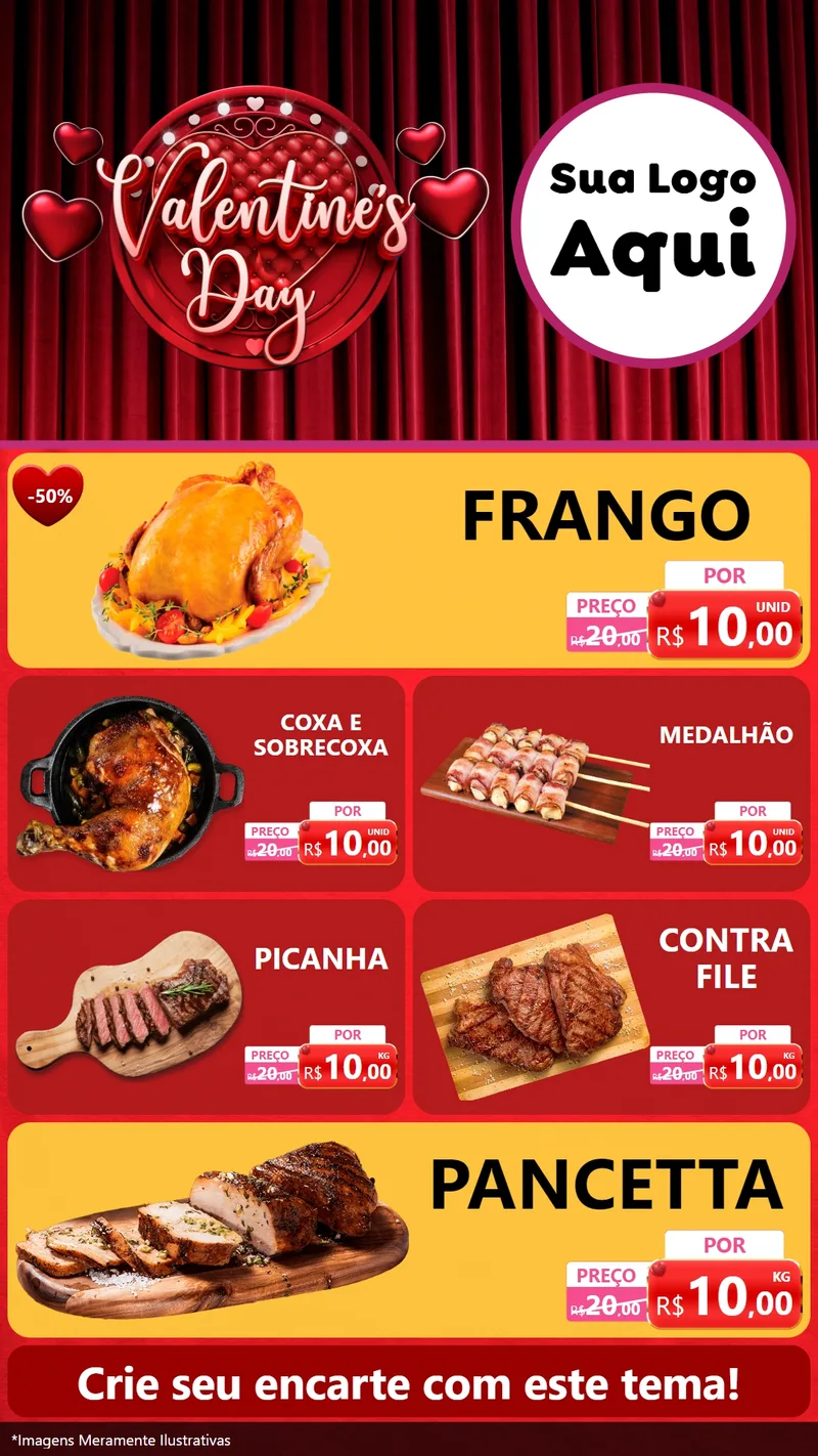 Modelo de TV para TV Vertical com o tema Valentine's Day para Assados